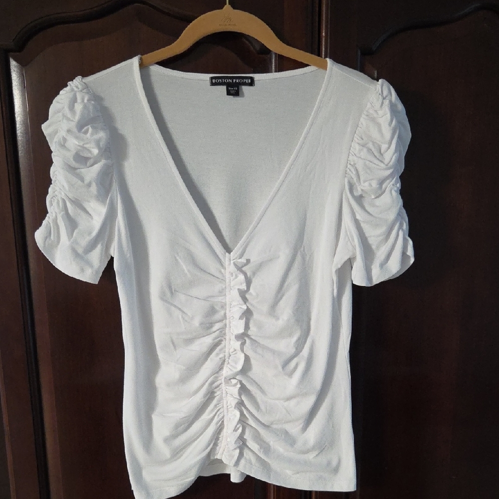 Boston Proper White Ruched Blouse